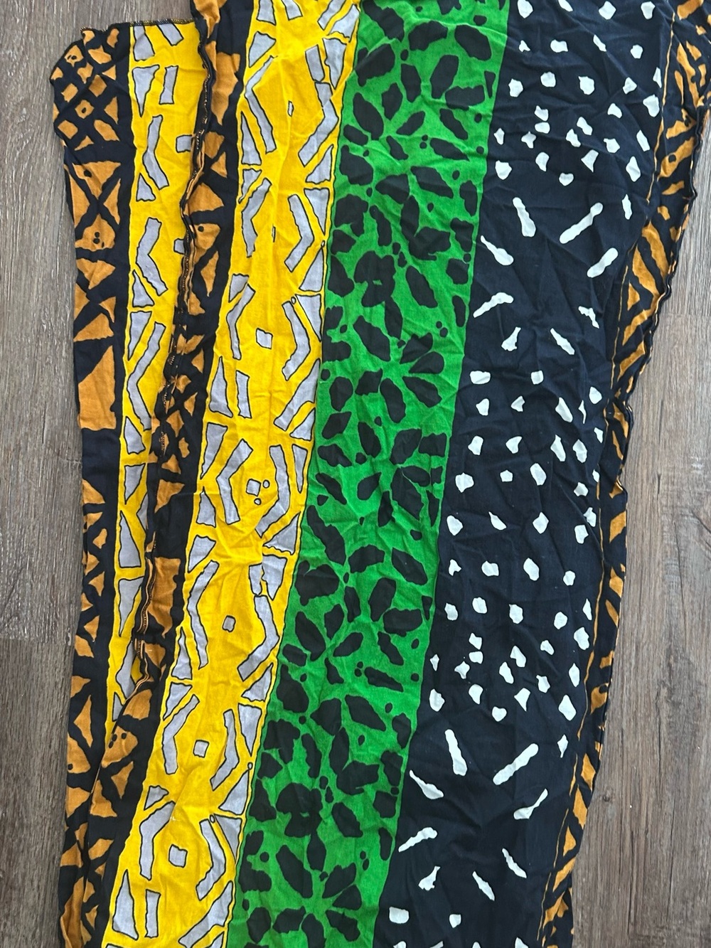 Bold Multicolor Printed Scarf with Yellow, Green & Black Panels